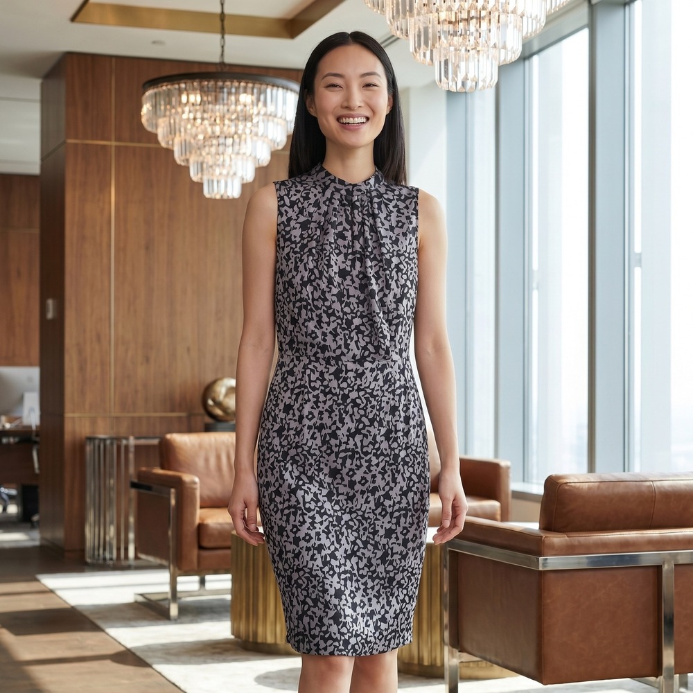Brooks Brothers Jacquard Sheath Dress‎ Women 4 Grey Black Abstract Professional